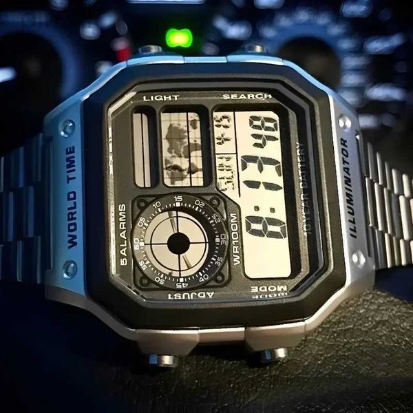 Armbanduhren Luxus Männer Militär Sport Armbanduhr Edelstahl Wasserdichte Uhren Herren Digital LED Alarm Elektronische Uhr Quadrat Relogio 24329