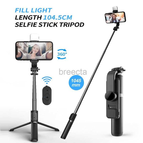 Selfie Monopods Novo tripé sem fio Bluetooth Selfie Stick com tripé extensível remoto com luz LED destacável para iPhone Android Smartphone 24329