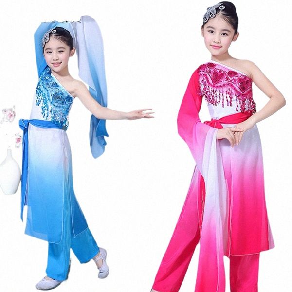 Chinês Traditial Natial Yangko Traje de Dança Crianças Elegante Fan Dance Suit Dançarina Clássica Prática Desgaste Roupas Hanfu t4QM #