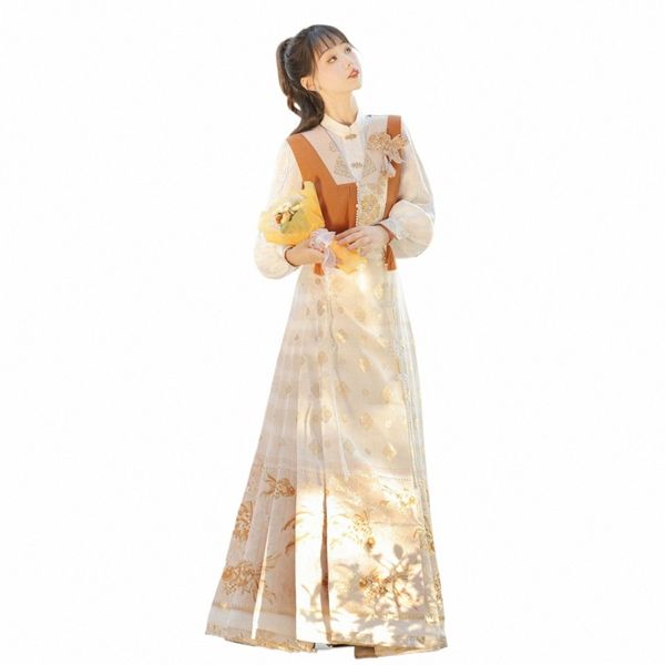 Юбка с полной вышивкой, Золотая рыбка, огонь, Fr Mamian, китайская Королевская женская повседневная юбка династии Мин, F5br #