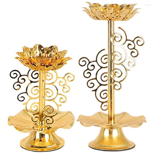 Portacandele 2 pezzi Candeliere Decorazione da tavolo Porta loto Supporto per lampada Base in lega Tea Light Figurina decorativa in stile Menorah
