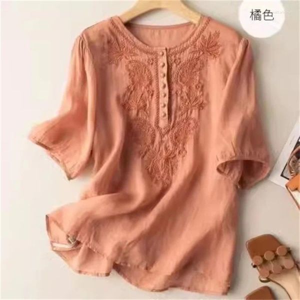 Blusas femininas camisa pequena top verão 2024 roupas femininas com uma base primavera outono algodão e linho elegante barriga cobrindo