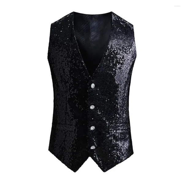 Gilet da uomo Gilet sottile con paillettes da uomo con fibbia posteriore regolabile per gilet lucido per spettacoli teatrali