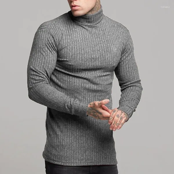 Erkek Sweaters Sonbahar ve Kış Moda Yüksek Boyun T-Shirt Uzun Kollu Spor Alt Gömlek Fitness Leisure İnce Fit Üst Kıyafetler