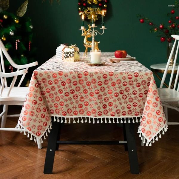 Toalha de mesa de Natal Red Gold Elk Toalha de mesa Bronzing Borla Algodão Linho Capa Home Party Holiday El Decor Clot