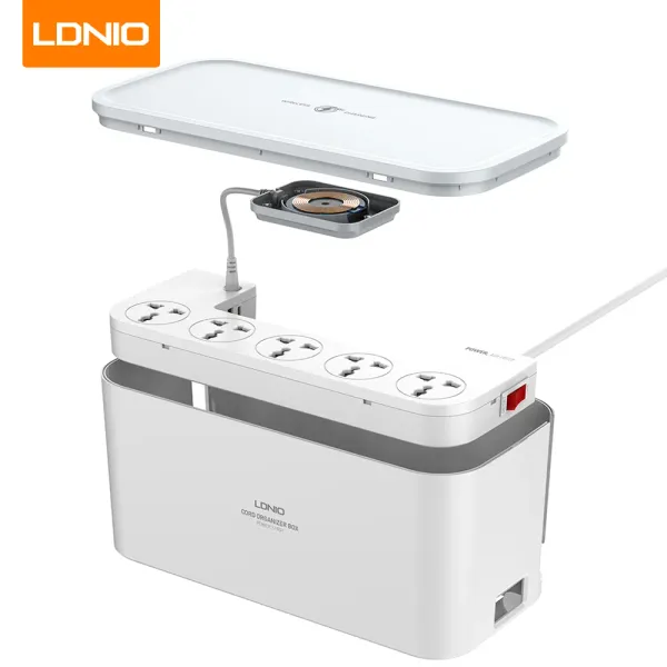 Vases Ldnio Usb Power Strip 5 Универсальная розетка с 3 USB-портами и беспроводным зарядным устройством 15 Вт, сетевой фильтр для домашнего офиса, адаптер для вилки