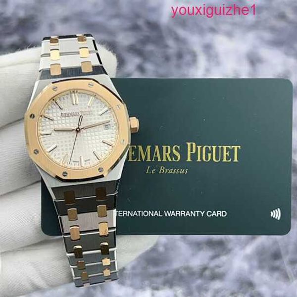 Relógio de pulso AP Royal Oak 77450SR Room Material dourado 50º aniversário Relógio mecânico automático feminino 34 mm