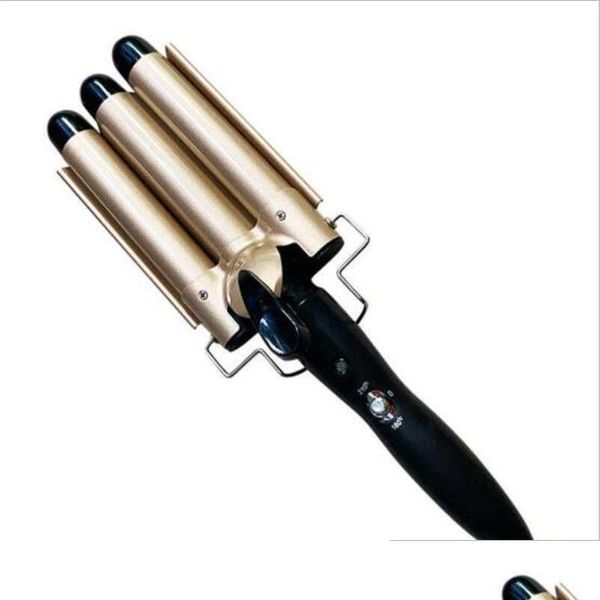 Ferri arricciacapelli 10 pezzi 110-220 V professionale in ceramica tripla canna bigodino per capelli Waver rotolamento delle uova strumenti per lo styling Styler bacchetta arricciacapelli piano di ferro Dhnm5