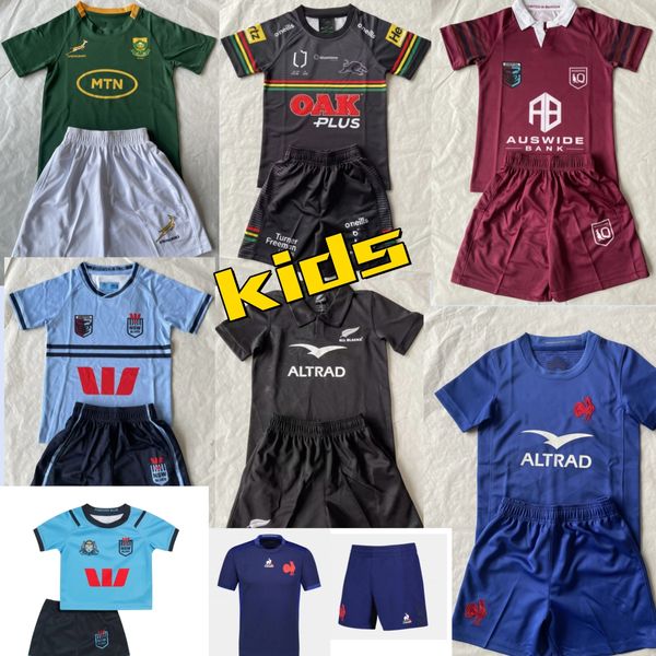 2024 französisches Penrith Panthers Rugby-Trikot für Kinder, New South Africa Zealand BLACKS 2024 Scotland South MARU NSW Blues Horton Home Away Kinder-Rugby-Trikot, Größe 16–26