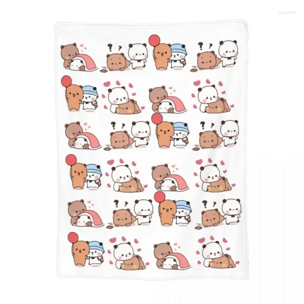 Coperte Kawaii Bubu Dudu Love Coperta Velluto Inverno Orso E Panda Simpatico Cartone Animato Accogliente Tiro Morbido Per Copriletto Per La Casa All'aperto