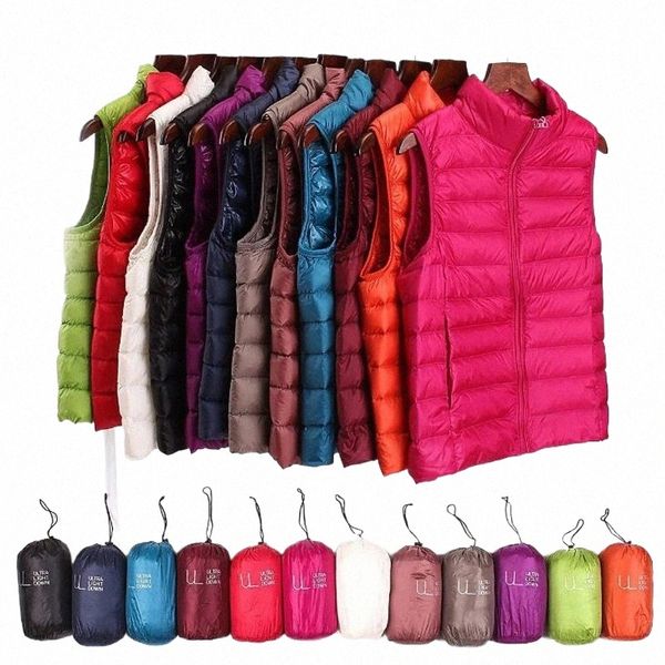 Ultra fino para baixo jaqueta luz quente colete feminino sleevel recortado puffer jaqueta colete forro mulher casaco de inverno primavera 2023 p2fK #