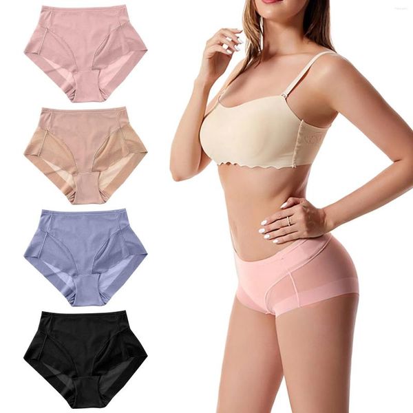 Calcinha feminina sexy cor sólida transparente meados de cintura sem costura roupa interior altamente elástica mulher cuecas senhora tamanho grande