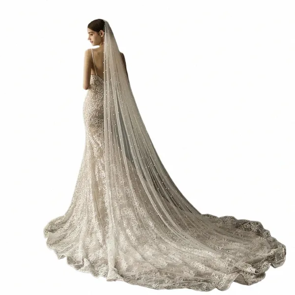 2024 MYYBLE Macria Lg Velo di perle Uno strato Velo da sposa Cattedrale 3 metri Velo da sposa avorio con perle Sposa Accories 23ur #