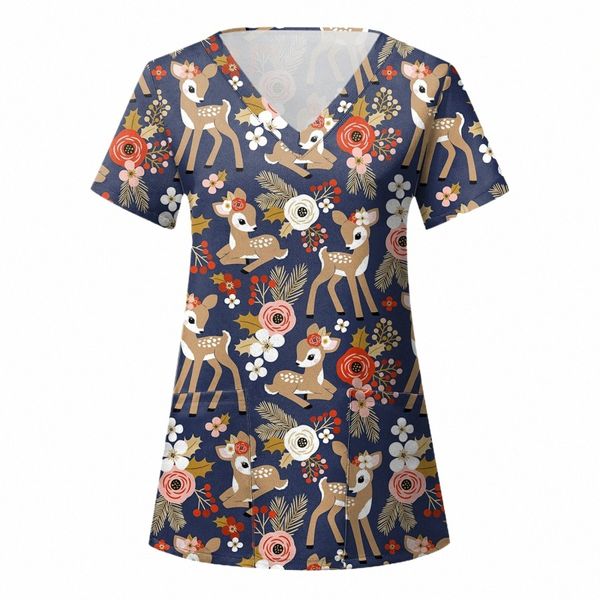 Senhoras enfermeira uniforme natal workwear santa carto impressão uniforme de trabalho mulher poliéster casual blusa de enfermagem médica nova x7wg #