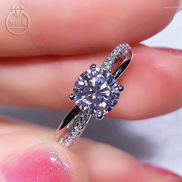 Anelli a grappolo Design a croce Dimensioni 6,5 mm 1 Vera Moissanite D-F Colore Argento sterling 925 di alta qualità Matrimonio con diamanti per le donne