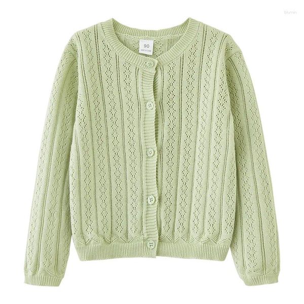 Jaquetas 1-6 anos verdes meninas botões cardigan suéter verão fino doce cor casaco jaqueta 1 2 3 4 5 6 roupas infantis antigas ogc241203