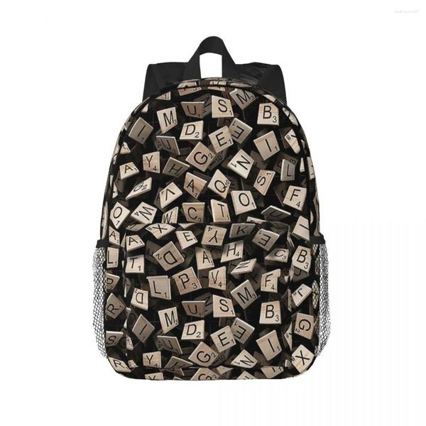 Mochila scrabble telha loucura padrão mochilas meninos bookbag dos desenhos animados estudantes sacos de escola portátil mochila ombro grande capacidade