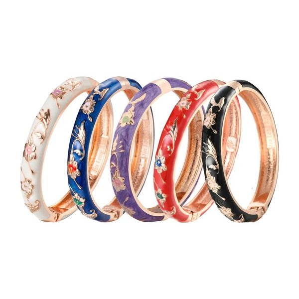 Braccialetti Cloisonne per donna Bracciale a mano Fiore smaltato Gioielli Braccialetti a mano da donna Bracciale femminile Regali per la festa della mamma Moglie 240327