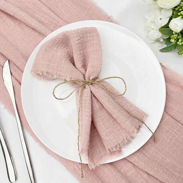 Gaze algodão corredor de mesa casamento retro rosa rebarba textura jantar guardanapos presente cozinha corredores casa decoração natal 240325