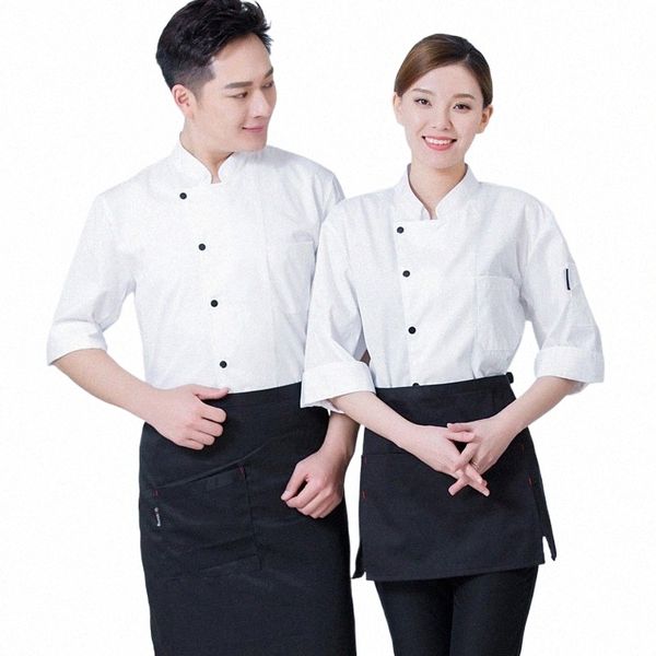 wholesale Hotel Chef Manica a tre quarti Sottile Abbigliamento estivo Ristorante Cucina Uniforme Panno da lavoro per negozio di panetteria occidentale 58hF #