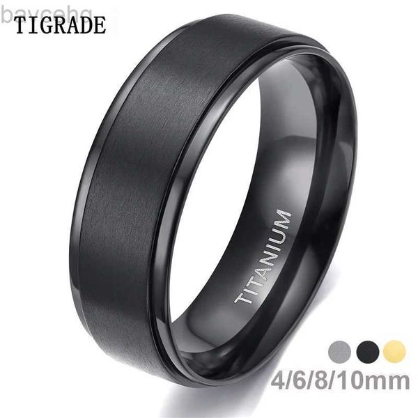 Fedi nuziali Tigrade 4/6/8 / 10mm Anello in titanio nero Uomo Fede nuziale spazzolata Donna Anelli di fidanzamento Colore argento Bague Femme anneau bijoux 24329