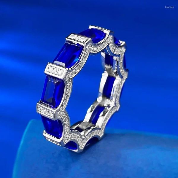 Cluster Anéis Eternidade Sapphire Diamante Anel Real 925 Sterling Silver Party Wedding Band para Mulheres Homens Noivado Jóias Presente