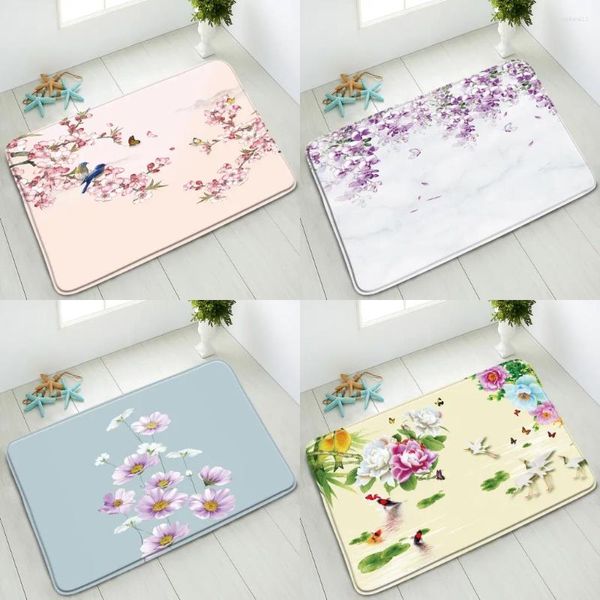 Tappetini da bagno Fiori in stile cinese Tappetino per uccelli Bagno Pavimento interno Tappeto Antiscivolo Assorbimento d'acqua Zerbino da cucina Lavabile Piede