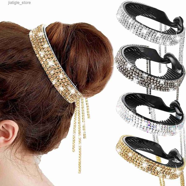 Fermagli per capelli Donna Elegante lusso Strass Artigli per capelli Nappa di cristallo Coda di cavallo Accessori per capelli forcina per la festa nuziale Y240329