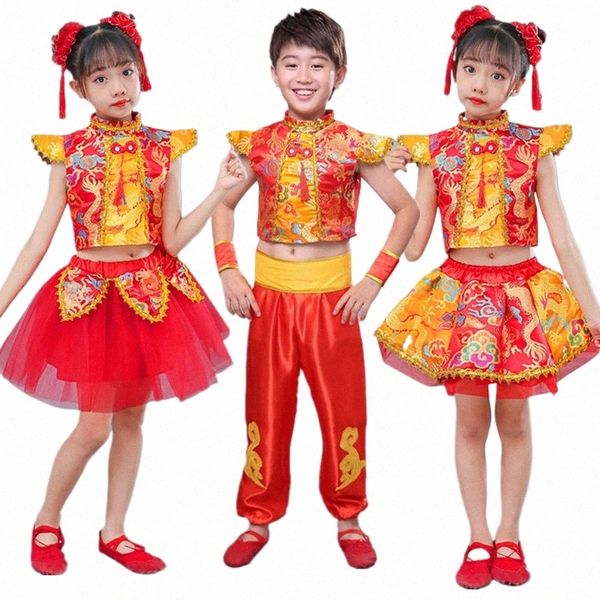 Kinder Drag Yangko Volkstanz Kostüme Moderne Hanfu Mädchen Jungen Li Natial Wushu Kung Fu Chinesischen Traditionellen Tanz Kostüm 68Ss #