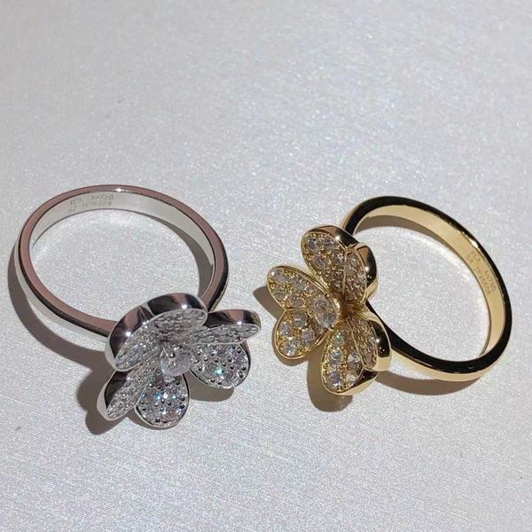 Designer V Golden Van Trifolium verdickte 18k Gold plattierte Ring mit voller Diamant Lucky Gras High Aussehen Wert Mode Luxus Network Red R9ot