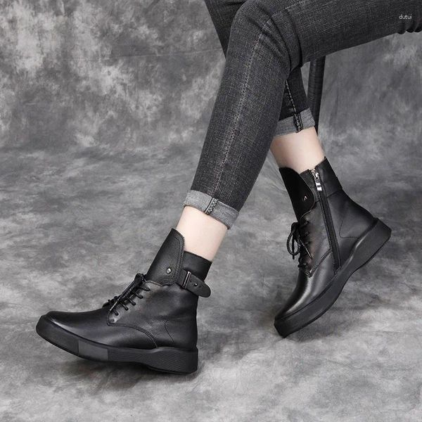 Сапоги, поступление зимы 2024, мягкая женская обувь, женская модная обувь с круглым вырезом из искусственной кожи, черные удобные ботинки