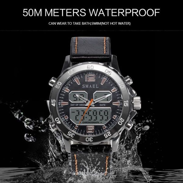 Sportuhren, wasserdicht, echtes Dual-Display, Quarz-Armbanduhren, Cool Man Clock Fashion Smart Digital Watch LED Herren 1281319K
