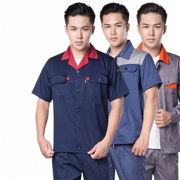 Abiti da lavoro Set Officina Giacca da lavoro Pantaloni Tute da lavoro Uniformi Sicurezza Auto Riparazione auto Meccanico Abbigliamento da lavoro elettrico E6vB #