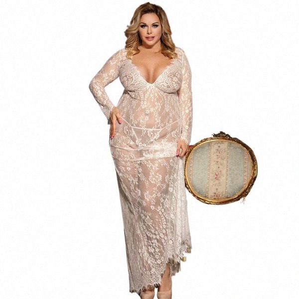 Plus Size Nightdr Lg Vestido Lingerie Floral Lace Camisola Maxi Maternidade Dr Big Size Swimwear Bikini Cover Up Dr Z0mq #