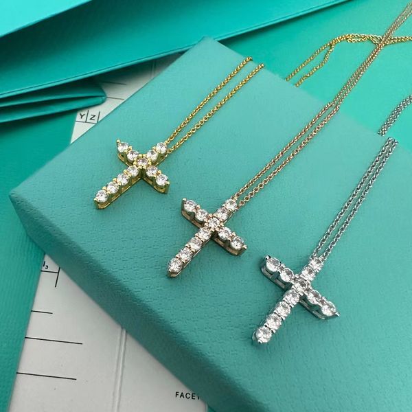 Hochwertiger Kreuz Diamond Anhänger Halskette Designer für Frauen 925 Sterling Silber Schmuck Retro Vintage Diamant Halsketten Herren Kettenparty Geburtstag Geschenkgroßhandel Großhandel Großhandel