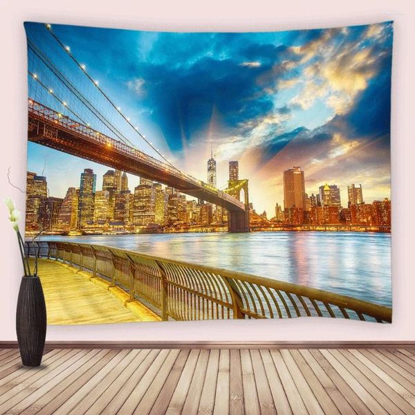 Wandteppiche York City Architektur Wandteppich Wandbehang Brooklyn Bridge Wolkenkratzer Decke Zuhause Schlafzimmer Zimmer Dekor Tagesdecke