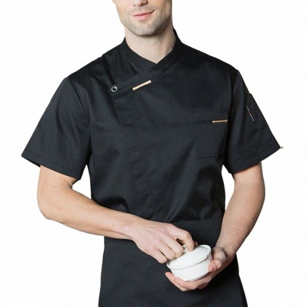 unisex Chef Uniforme Cucina Hotel Cafe Cook Abiti da lavoro Camicia a maniche corte Doppiopetto Giacca da cuoco Top per Uomo Donna