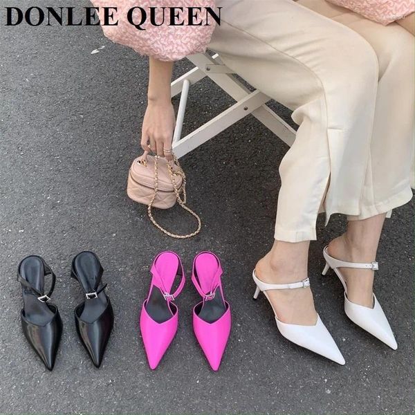 Chinelos marca designer feminino deslizamento em mules saltos apontados bombas sapatos doce doce cor slide sandália verão flip flops mujer