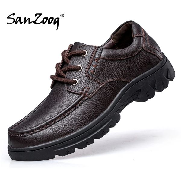 Sapatos de couro genuíno Sapatos masculinos Big Size 50 Business Casual Escritório Novo 2021 Autumn Winter Black de alta qualidade Hardwearing