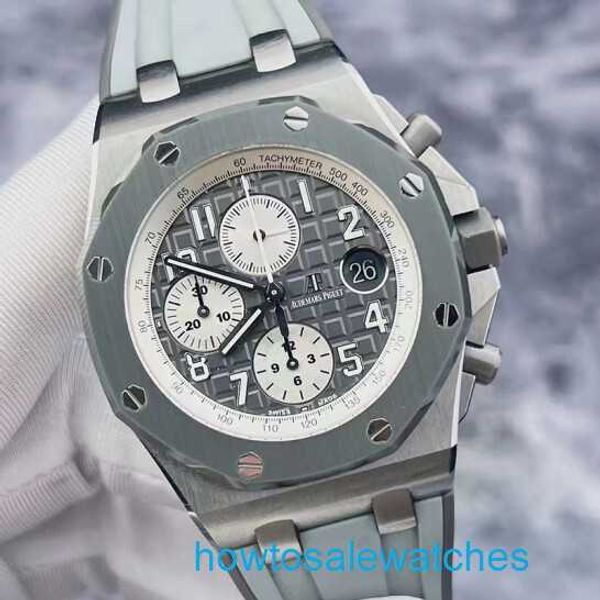 Mens AP kol saati Royal Oak Offshore Serisi 26470io Erkek Saat Gri Seramik Yüzük Titanyum Metal Takvim Zamanlaması 42mm Otomatik Mekanik Saat