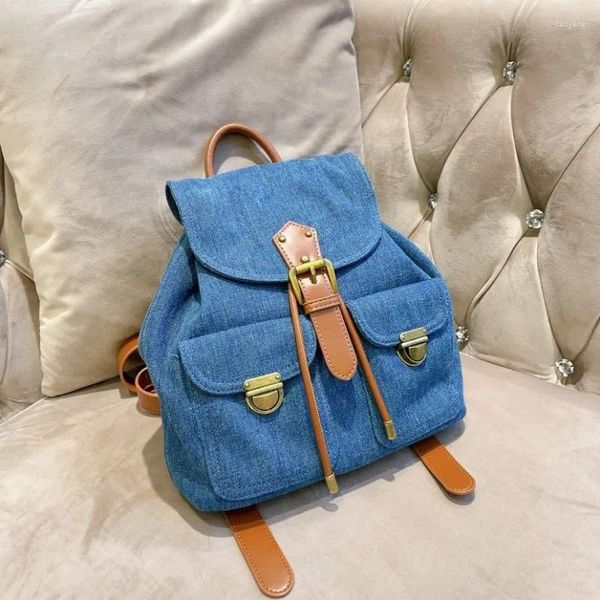 Sacos escolares 2024 outono moda azul denim mochila feminina casual estudantes universitários saco de livro viagem feminina bolsa feminina