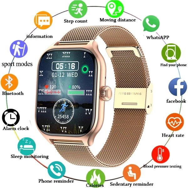 2024 chamada bluetooth pulseira de fitness relógio inteligente à prova dwaterproof água 1.83 Polegada tela colorida toque completo mostrador personalizado feminino relógio inteligente
