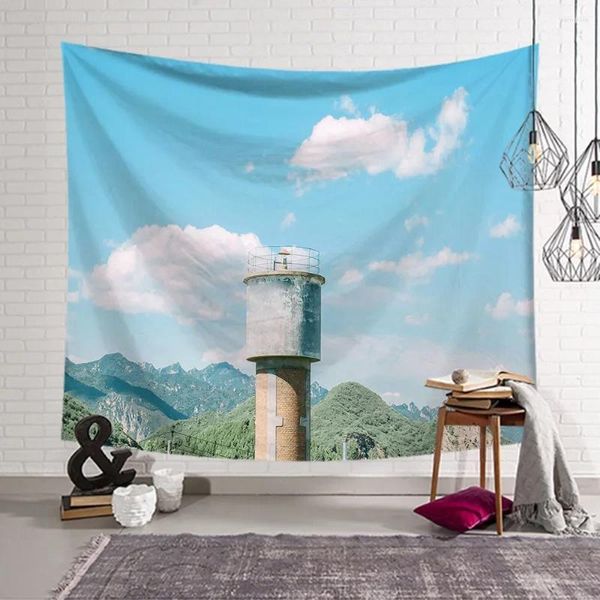 Wandteppiche, blauer Himmel und weiße Wolken, Wandteppich, Wandbehang, dünnes Polyester, Strandtuch, Hintergrund, Heimdekoration, Kunst