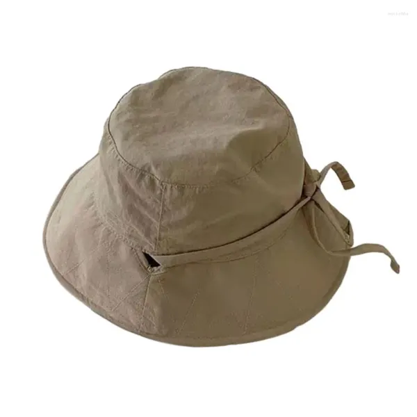 Berets Senhora Pescador Chapéu Elegante Lace-up Mulheres com Aba Larga Anti-UV Proteção Verão Cap para Senhoras À Prova de Vento