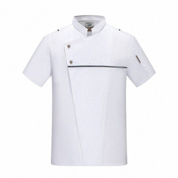 Verão Chef Camisa Branca Restaurante Cozinha Cozinheiro Trabalho Uniforme Catering Padaria Garçom Macacão Cozinhar Roupas de Trabalho homens D8FT #