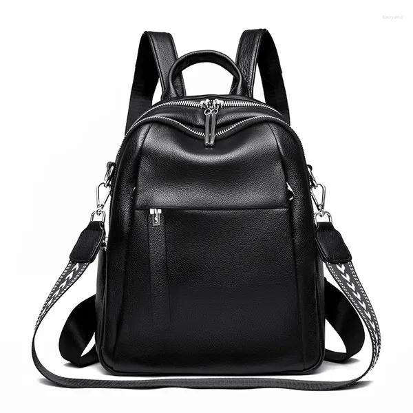 Sacos escolares preto bege couro genuíno mulheres mochila uma qualidade anti-roubo grande capacidade mochila saco de viagem senhora elegante mochila