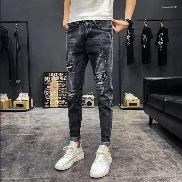 Erkekler Jeans Adam Kovboy Pantolon Delikleri Yırtılmış İnce Fit Pantolon Yırtılmış Goth Sıska Sıska Boru Kırık kırpılmış gevşek klasik yaz