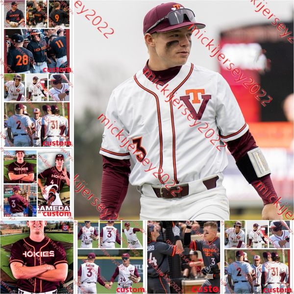 Virginia Tech Hokies Baseball Jersey Ben Watson Clay Grady Eddie Micheletti Henry Cooke Sam Tackett David McCann Gehrig Ebel Ethan Gibson Custom Stitched Jerseys