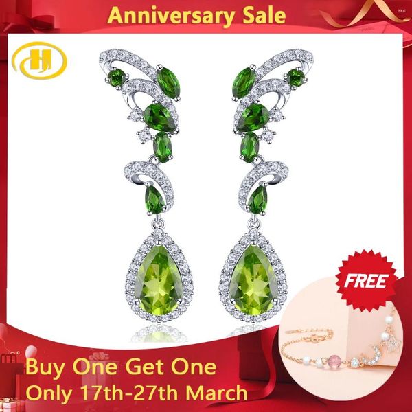 Orecchini pendenti Orecchino in argento sterling con peridoto naturale Diopside 8.2 carati Pietra preziosa genuina Elegante gioielleria romantica Disegni originali