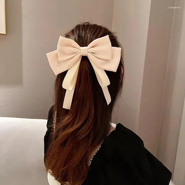 Moda grande fiocco tornante doppio nastro bowknot barrette porta coda di cavallo in raso gancio per capelli donne ragazze accessori per capelli